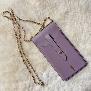 Thacker Nora Phone Crossbody Mauve Leather Wallet Bag Gold Chain